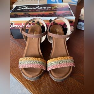 Skechers Ankle Strap Wedges w/Woven Details